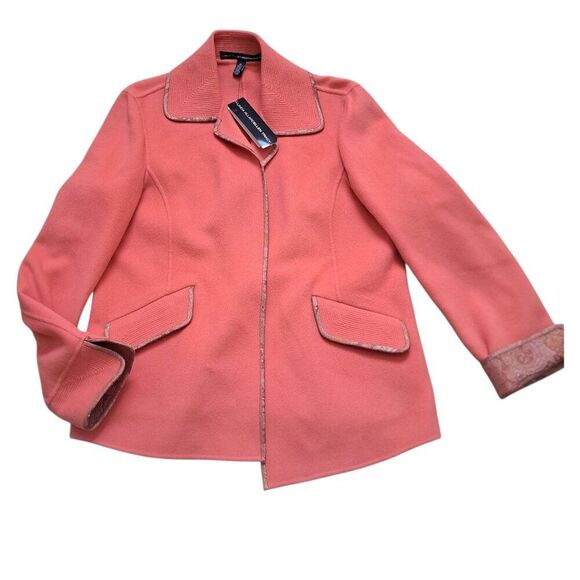 Ellen Tracy Women's Persimmon Open Jacket Blazer Silk Trim Cozy Winter Size 12 - Picture 1 of 9